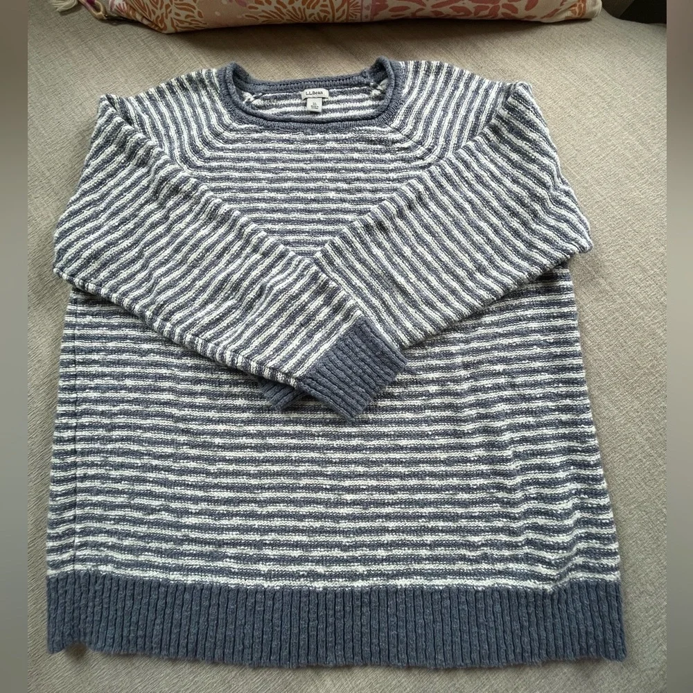 L.L. Bean Indigo Cotton Slub Rollneck Stripe Pullover Sweater. Women's Size: XL. - Picture 3 of 9